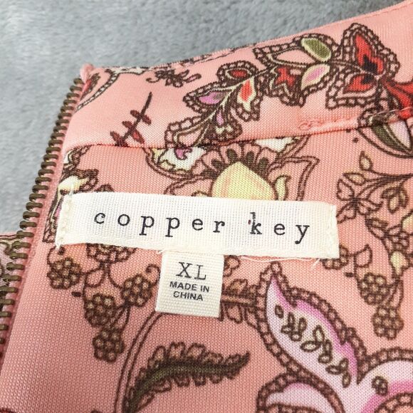 Copper Key Women Sz XL Peach Paisley Sleeveless Halter Fit Flare Dress Coquette - Picture 2 of 10